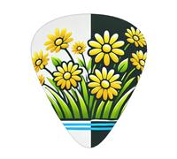 12 Pcs Guitar Picks - Thin/Medium/Heavy - Yellow Daisies Print Pick For Acoustic, Electric, Bass - Gift For Guitar Players, Solo & Riff