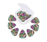 12 Pcs Guitar Picks Watercolor Green Cactus Succulents Plectrums With 3 Thickness For Electric,Acoustic Guitars