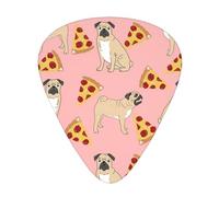12 Pcs Guitar Pug Pizza Pink Print Picks With Organizer Box,3 Different Thickness,Guitar Accessories(0.46mm,0.71mm,0.96mm)