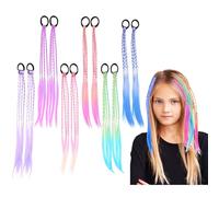 12 PCS Hair Accessories for Girls with Elastic Hair Tie, Coloured Hair Extensions for Kids, Rainbow Extensions for Girls Decor(6 Gradient Colour)
