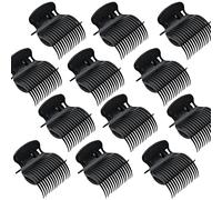 12 Pcs Hair Curler Claw Clips, Plastic Hot Roller Clips Replacement Hair Perm Insulation Clip Safety & Heat Resistance Heated Roller Clips for Women Girls Hair Section Styling Hair Salon (Black)