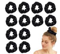 12 Pcs Hair Scrunchies for Women, Premium Velvet Scrunchy for Hair, Solid Color Elastic Thick Bands, Soft Ropes Ponytail Holder Hair Accessories (Black)