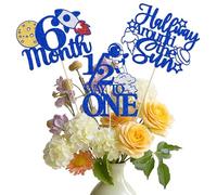 12 Pcs Halfway Around The Sun Centerpiece Stick,Happy 6 Months Birthday Party Decoration, Half A Year Old Baby Shower Party Supplies Blue Glitter
