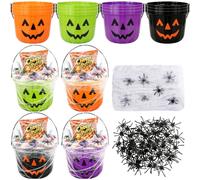 12 Pcs Hallowee Candy Bucket with Spider & Web,Trick or Treat Pail-4 Color