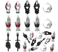 12 Pcs Halloween Charms for Jewelry Making, Moon Skeleton Head Hand Gothic Style Halloween Pendant Charms for Necklaces Bracelets Earring Keychain Terror DIY Crafts