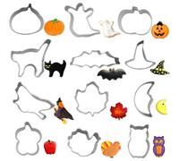 12 PCS Halloween Cookie Cutters Mold for Baking Stainless Steel Halloween Shapes Pumpkin, Ghost, Bat, Cat, Witch, Spider, Tombstone, Baking Tools Holiday Cookies DIY Cookie and Fondant Decorating