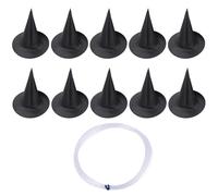 12 PCS Halloween Decorations,Floating Black Witch Hats with 98FT Nylon Cord,Black Hanging Witches Hats for Porch Yard Indoor Outdoor Party Yard Decoration