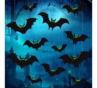 12 Pcs Halloween Decorations Outdoor Hanging Bats with Glowing Eyes in Dark,Large Flying Halloween Home Decor 3 Different Sizes,Window Party Decorations For Hanging In The Tree, Porch, Yard