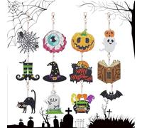 12 Pcs Halloween Diamond Painting Keychain 5D DIY Ghost Bat Cat Doube Sided Crystal Rhinestone Mosaic Diamond Craft Pendant Kits Decoration Pumpkin Embroidery Art Painting Keyring for Bag,Purse