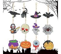 12 Pcs Halloween Diamond Painting Keychain Kit 5D DIY Ghost Pumpkin Paint by Numbers Diamond Rhinestone Mosaic Painting Key Rings Bat Crow Art Craft Diamond Painting Kits for Purse Key Case Phone Bag
