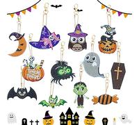 12 PCS Halloween DIY Diamond Painting Keychain,Double Sided Ghost Gnome Diamonds Rhinestone Mosaic Art Key Rings,Bat Pumpkin Full Drill Key Chain,Art Craft Halloween Diamond Painting Kits (A style)