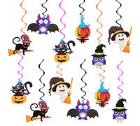 12 Pcs Halloween Hanging Swirl Decorations, Bat Black Cat Witch Ghost Hat Pumpkin Skull Owl Hanging Spiral Garlands Ceiling Decor for Halloween Theme Party Indoor Decorations