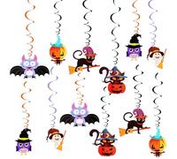12 Pcs Halloween Hanging Swirl Decorations, Hanging Spiral Garlands Ceiling Streamers Decor, Bat Black Cat Witch Ghost Hat Pumpkin Owl Spiral Garlands, Halloween Theme Party Indoor Decorations