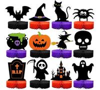 12 Pcs Halloween Honeycomb Centerpieces Halloween Party Table Decorations Black Cat Ghost Bat Pumpkin Witch Table Centerpiece Orange Black Spooky Theme Tables Topper for Halloweens Theme Party Decor