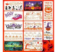 12 Pcs Halloween Stencils,30x15cm Reusable Halloween Stencils for Painting,Pumpkin Ghost Witch Trick or Treat Stencil Set,for Halloweens Card Kids DIY Arts Crafts Gifts Party Favours