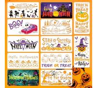 12 Pcs Halloween Stencils 30x15cm - Reusable Painting Templates for Kids DIY Crafts, Wall Wood Fabric Decor - Pumpkin Ghost Witch Trick or Treat Stencil Set