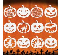 12 PCS Halloween Stencils, Pumpkin Face Stencils for Carving, Reusable Plastic Large Halloween Templates for Painting on Wood DIY Pumpkin Crafts Wall Fabrics Window Hallowmas Art Decor (Stencils2)