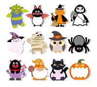 12 Pcs Halloween Sticky Note，Cartoon Weird Spooky Pumpkin Ghost Gnome Owl Cat Spider Bat Self Adhesive Notepad Memo Pads Message Reminder Pad for Kid Student School Office Halloween Party Favor