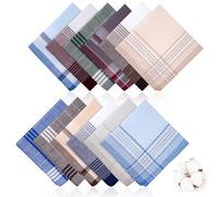 12 Pcs Handkerchiefs for Men, 100% Soft Cotton Hankies with Check, Classic Reusable Men's Handkerchiefs, 16x16 Inch Pocket Hanky