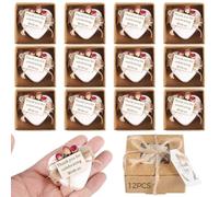 12 Pcs Handmade Heart-Shaped Mini Soaps, Scented Soaps For Wedding Favors, Bridal Showers, Tea Parties, Includes Dried Rose Bouquet & Thank You Tag, Packaged In Brown Kraft Box With Twine