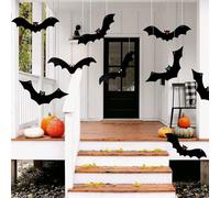 12 PCS Hanging Bats Halloween Decorations - 3 Different Sizes Scary Black Hanging Bats With Glowing Eyes for Outdoor and Indoor Party Decor - Yard, Wall, Tree, Lawn (12)
