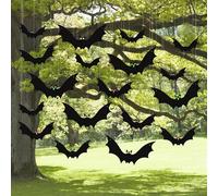 12 Pcs Hanging Bats with Luminous Eyes,Halloween Decorations Outdoor And Indoor, Large Flying Bats with Glowing Eyes,Halloween Home Waterproof Decor, Window,Party,Hanging In The Tree, Porch,Yard