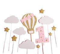 12 Pcs Happy 1St Birthday Cake Toppers 1st Birthday Cake Decorations 1st Baby Shower Cake Toppers Pink Glitter Star Cloud Cupcake Toppers Baby's First Birthday Cake Decorations