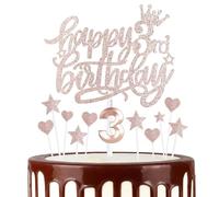 12 Pcs Happy Birthday Candles Cake Toppers, Gold Rose Number 3 Candle for Cake, Cake Candles for 3rd Birthday Decorations, Heart Star Cake Toppers for Boys Girls Birthday Party 3rd Wedding Anniversary