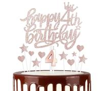 12 Pcs Happy Birthday Candles Cake Toppers, Gold Rose Number 4 Candle for Cake, Cake Candles for 4th Birthday Decorations, Heart Star Cake Toppers for Boys Girls Birthday Party 4th Wedding Anniversary