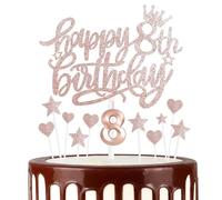12 Pcs Happy Birthday Candles Cake Toppers, Gold Rose Number 8 Candle for Cake, Cake Candles for 8th Birthday Decorations, Heart Star Cake Toppers for Boys Girls Birthday Party 8th Wedding Anniversary