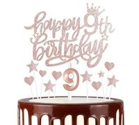 12 Pcs Happy Birthday Candles Cake Toppers, Gold Rose Number 9 Candle for Cake, Cake Candles for 9th Birthday Decorations, Heart Star Cake Toppers for Boys Girls Birthday Party 9th Wedding Anniversary