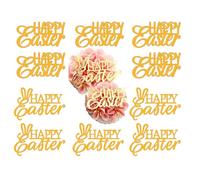 12 Pcs Happy Easter Acrylic Cupcake Toppers,Gold Mirror Gold Cupcake Toppers for Easter,Easter Dessert Decorations,Holiday Baking Supplies,Easter Theme Party Cake Decorations Birthday Party Supplies