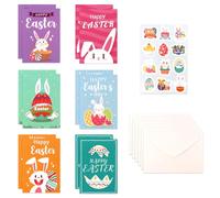 12 Pcs Happy Easter Cards with 12 Envelopes & 1 Sheet of Stickers, Bunny & Egg Designs, Easter Cards Multipack for Kids, Family & Party Celebrations