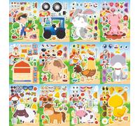 12 pcs Happy Farm DIY Make a Face Stickers,Make Your Own Personalized Cartoon Stickers for Kids,for Crafts Activities Bags Birthday Party Favors Valentines Day Gifts for Classroom