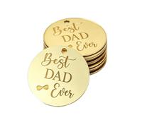 12 Pcs Happy Father’s Day Cake Topper,Gold Round Mirror Engraved Acrylic Cake Decorations Cupcake Hearts Baking Dessert Toppers Decor,for Cupcakes Picks Best Fathers Day Party Decoration (Gold A)