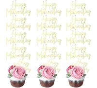 12 Pcs Happy Mother's Day Cupcake Toppers Gold Acrylic Mirror Cake Topper Engraved Dessert Decor for Mother's Day Moms Birthday Party Dessert DIY Decor Supplies