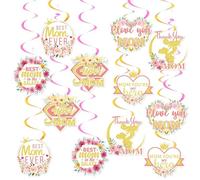 12 PCS Happy Mothers Day Decorations, Mothers Day Ceiling Swirls Decorations, Printed Statements ”Best Mum Ever, I Love You Mum, Thank You Super Mum”for Mother's Day Mom Birthday Party Supplies