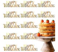 12 Pcs Happy Thanksgiving Side Cake Toppers Acrylic Mirror Fall Cupcake Topper Engraved Autumn Harvest Theme Party Cake Desserts Decorations Wedding Birthday DIY Supplies
