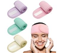 12 PCS Headband&Wristband Set,Bow Makeup Headband for Washing Face,Soft Makeup Skin Hair for,Bubble Make Up Sleepover Party Supplies(White Pink Blue Purple)
