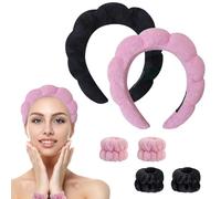 12 PCS Headband&Wristband Set,Bow Makeup Headband for Washing Face,Soft Makeup Skin Hair for,Bubble Make Up Sleepover Party Supplies(White Pink Blue Purple)