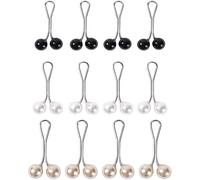 12 Pcs Headscarf Pearl Pins Clips U Shape Hijab Scarf Lady Muslim Scarf Shawl Clips Scarf Brooches Pin Jewelry Accessories (Black,White,Gold)