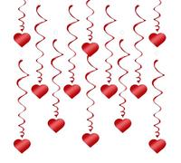 12 PCS Heart Hanging Decorations Valentine's Day Decors, Heart Ceiling Decorations, Red Love Heart Ceiling Hanging Swirl Streamers for Wedding Anniversary Engagement Bridal Shower A6-AXLXCD