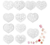 12 Pcs Heart Pattern Nail Art Molds, Clear Silicone Resin Casting Molds with Letters, Numbers, Flowers, for DIY Jewelry Making Templates, Craft Design Tools