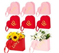 12 Pcs Heart Shaped Flowers Boxes Bouquet Storage Bucket Valentine's Day Floral Boxes Mother's Day Paper Floral Bag with Handle Basket Handbag for Holiday Gift