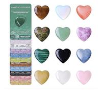 12 Pcs Heart Shaped Healing Crystals Set with Meanings Cards, MEOAlBkey Natural Worry Stones for Anxiety Relief & Meditation Chakra Stones for Spiritual Wellness Unique Crystal Gifts for Women & Men