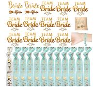 12 pcs Hen Party Wristband, Bride and Team Bride Wristband Bachelorette Party Bracelet and 12 pcs Hen Party Tattoos Bride Tattoo for Wedding (blue)