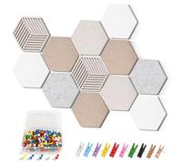 12 PCS Hexagon Cork Boards for Walls, Self Adhesive DIY Bulletin Board Felt Cork Board with 50 Push Pins Pin Boards for Offices Home School Wall Decor