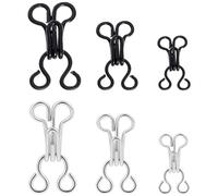 12 Pcs Hook and Eye Fastenings for Clothes, 3 Sizes Hooks and Eyes for Sewing, Metal Bra Hook and Eye Closure for Skirts, Pants, DIY Craft (Black & Silver)