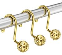 12 Pcs Hooks Metal Shower Curtain Rings Decorative Hollow Ball Design Shower Hooks Elegant Curtain Hook Hanger Bath Curtain Hanger for Bathroom Home