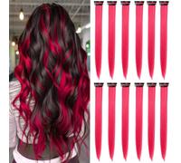12 Pcs Hot Pink Clip-In Hair Extensions | 22 Inch Synthetic Hairpieces for Kids and Women | Vibrant Hair Accessories for Instant Style Upgrade
